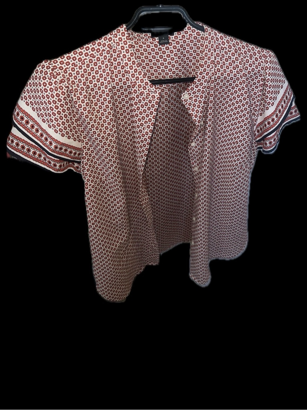 Ann Taylor Red & White Geometric Open-Front Blouse